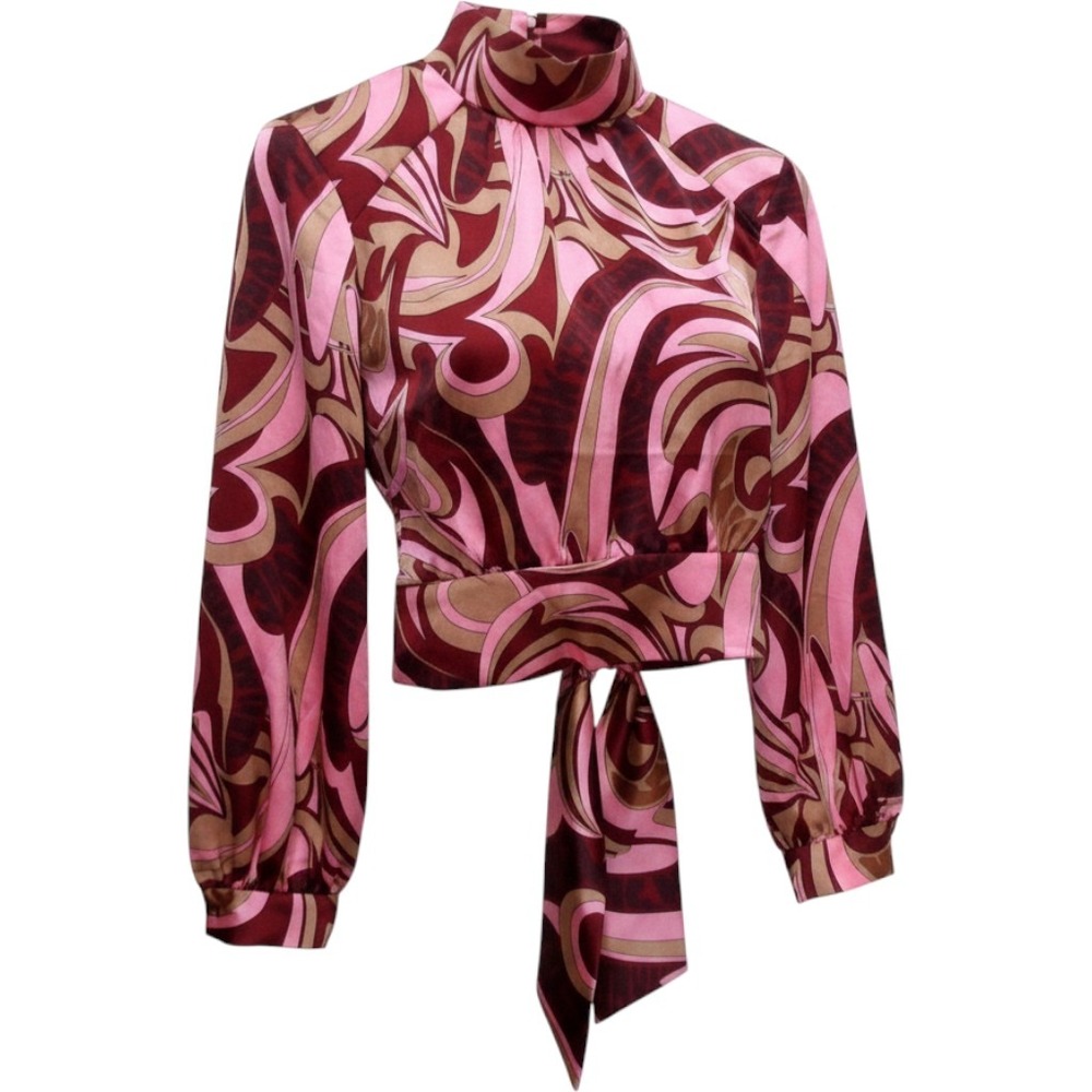 Hugo Boss Abstract Psychedelic Print Silk Blouse Burgundy Gold Redโ US2 /#26598